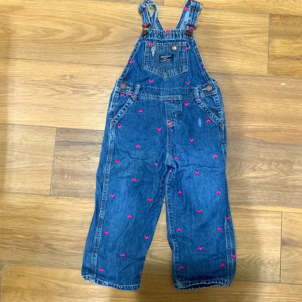 OshKosh B’gosh Overalls with Embroidered Pink Hearts